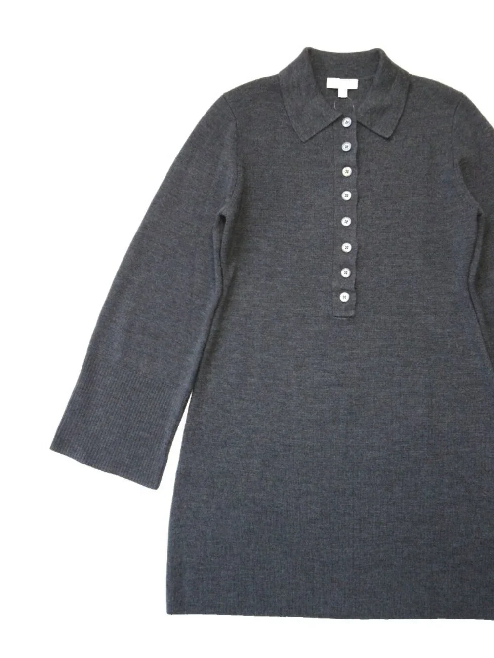 NWT J.Crew Bell-sleeve Mini Sweater Dress in Heather Carbon Merino Wool M